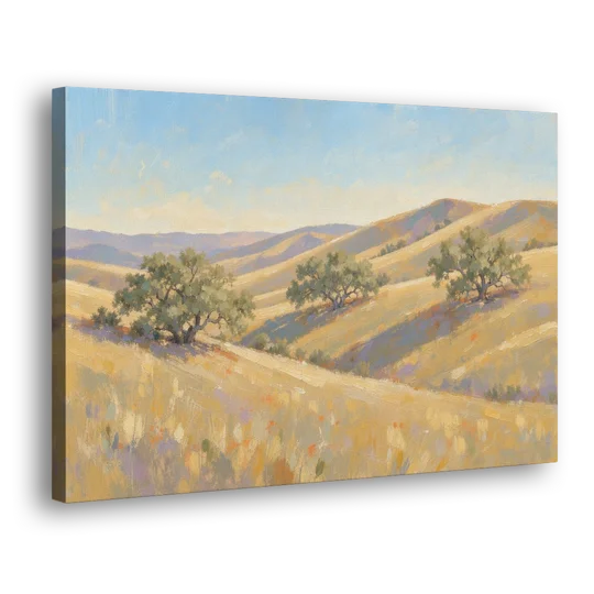 Impressionist Landscape Painting with Golden Oak Hills - Canvas Wall Art - Side