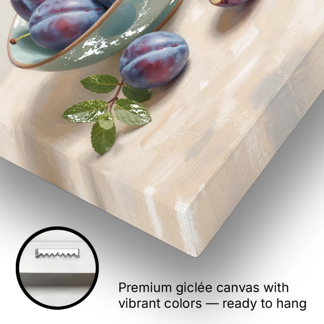 Impressionist Still Life Painting with Plums - Canvas Wall Art - Gallery Wrap Corner
