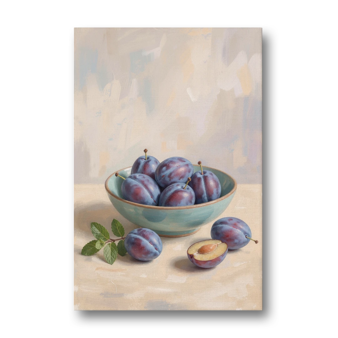 Impressionist Still Life Painting with Plums - Canvas Wall Art - Front
