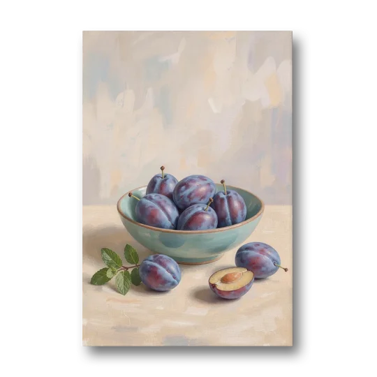 Impressionist Still Life Painting with Plums - Canvas Wall Art - Front