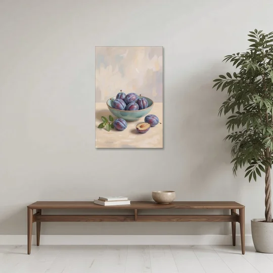 Impressionist Still Life Painting with Plums - Canvas Wall Art - Coffee Table - 24x36