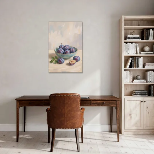 Impressionist Still Life Painting with Plums - Canvas Wall Art - Office - 24x36