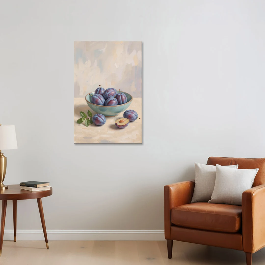Impressionist Still Life Painting with Plums - Canvas Wall Art - Sofa - 24x36