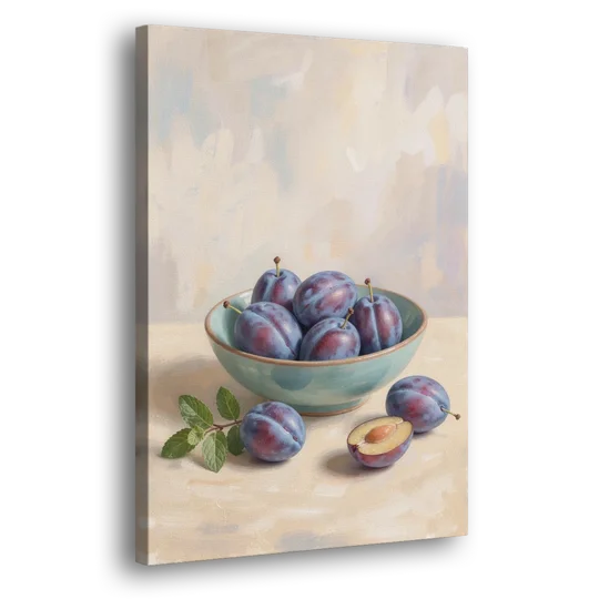 Impressionist Still Life Painting with Plums - Canvas Wall Art - Side