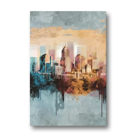 Indianapolis Cityscape in Watercolor - Canvas Wall Art - Front