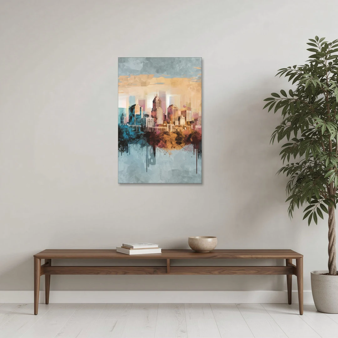 Indianapolis Cityscape in Watercolor - Canvas Wall Art - Coffee Table - 24x36