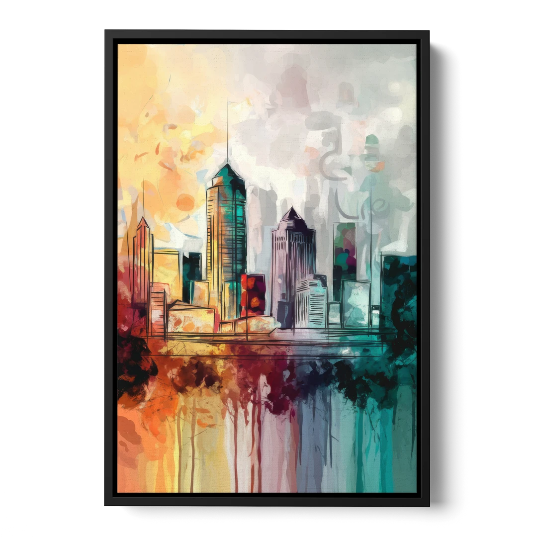 Indianapolis Downtown Skyline - Black Framed Canvas Wall Art - Front