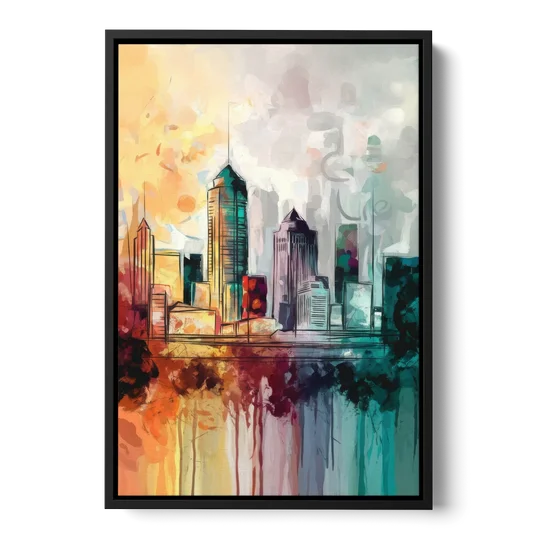 Indianapolis Downtown Skyline - Black Framed Canvas Wall Art - Front