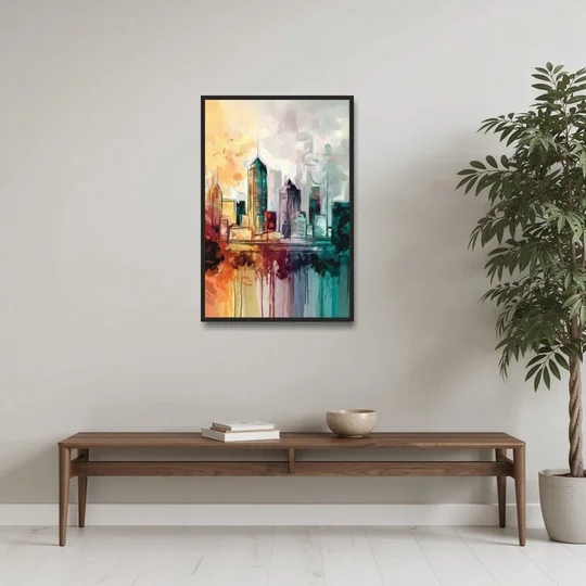 Indianapolis Downtown Skyline - Black Framed Canvas Wall Art - Coffee Table - 24x36