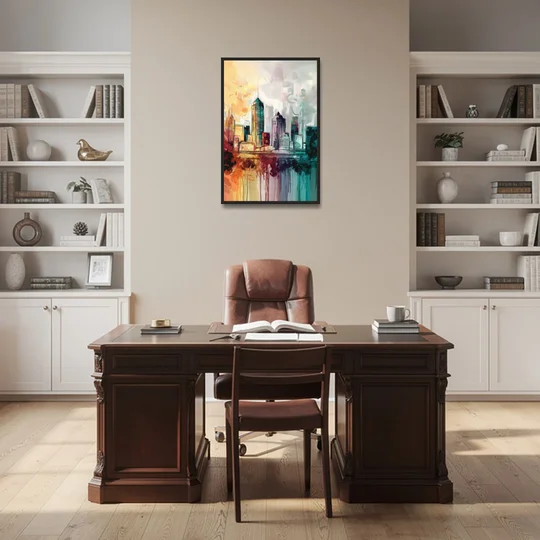 Indianapolis Downtown Skyline - Black Framed Canvas Wall Art - Office - 24x36