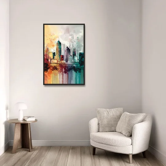 Indianapolis Downtown Skyline - Black Framed Canvas Wall Art - Sofa - 24x36
