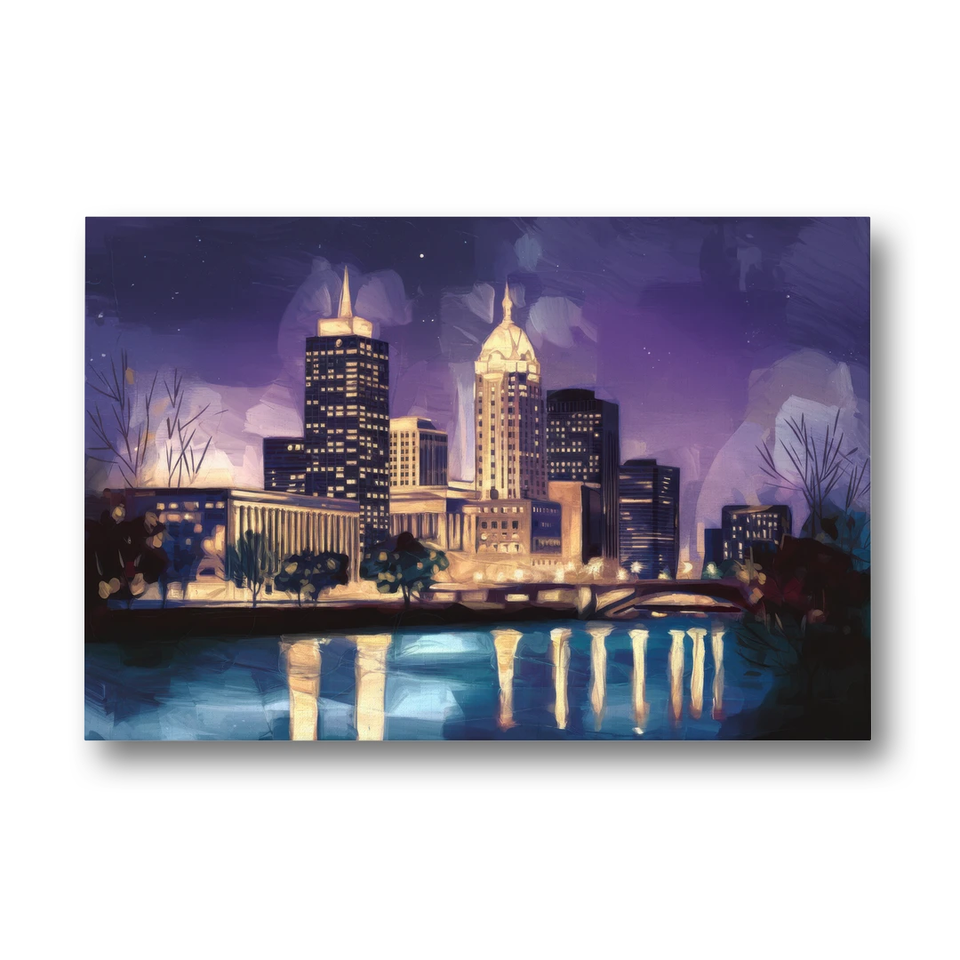 Indianapolis Nighttime Skyline - Canvas Wall Art - Front