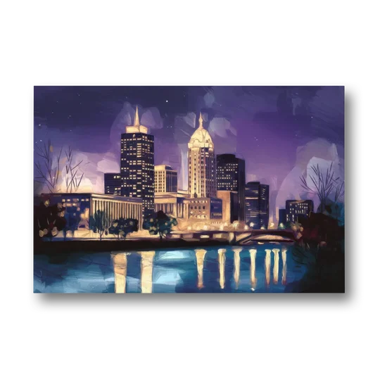 Indianapolis Nighttime Skyline - Canvas Wall Art - Front