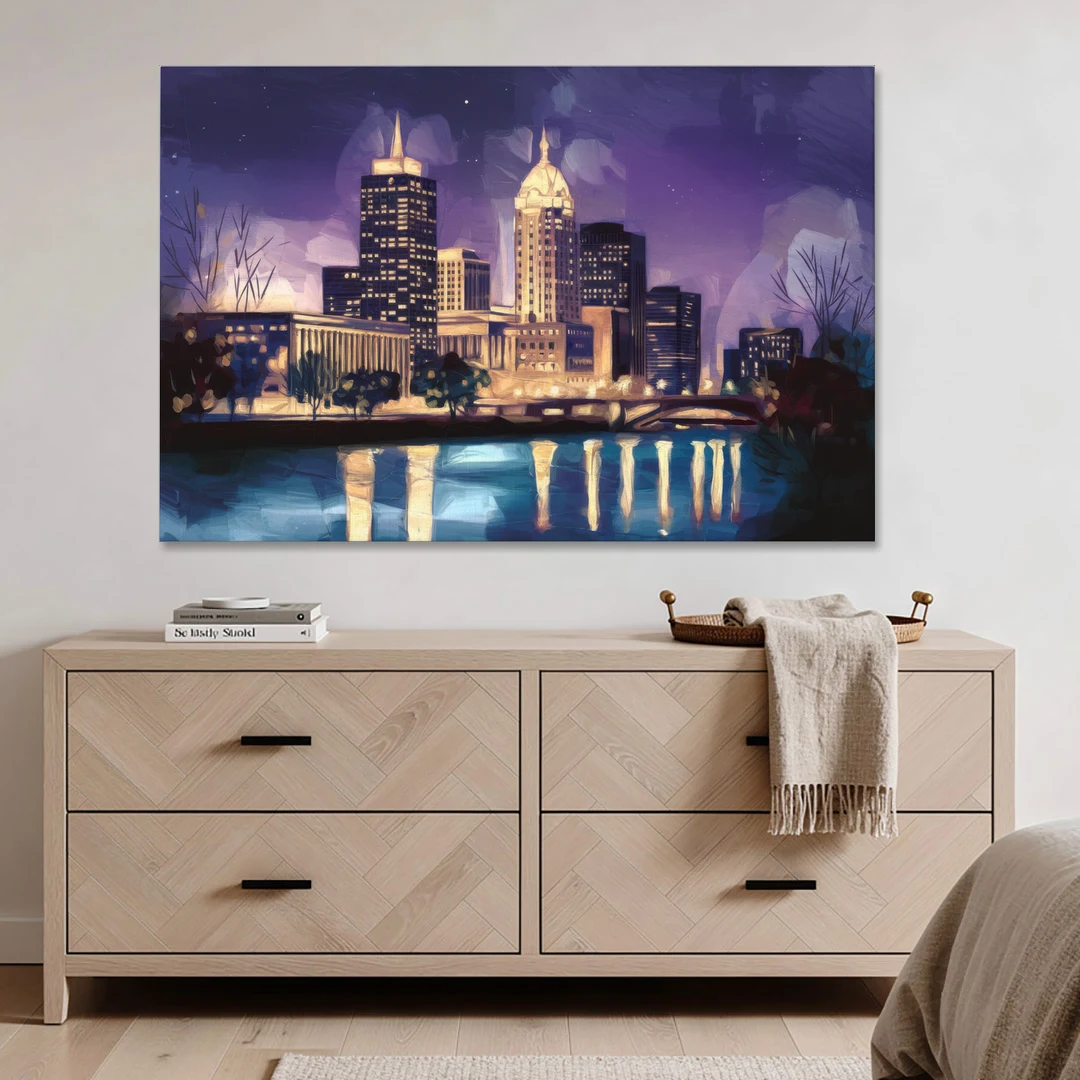 Indianapolis Nighttime Skyline - Canvas Wall Art - Coffee Table - 60x40