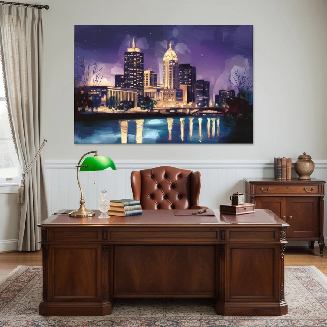Indianapolis Nighttime Skyline - Canvas Wall Art - Office - 60x40