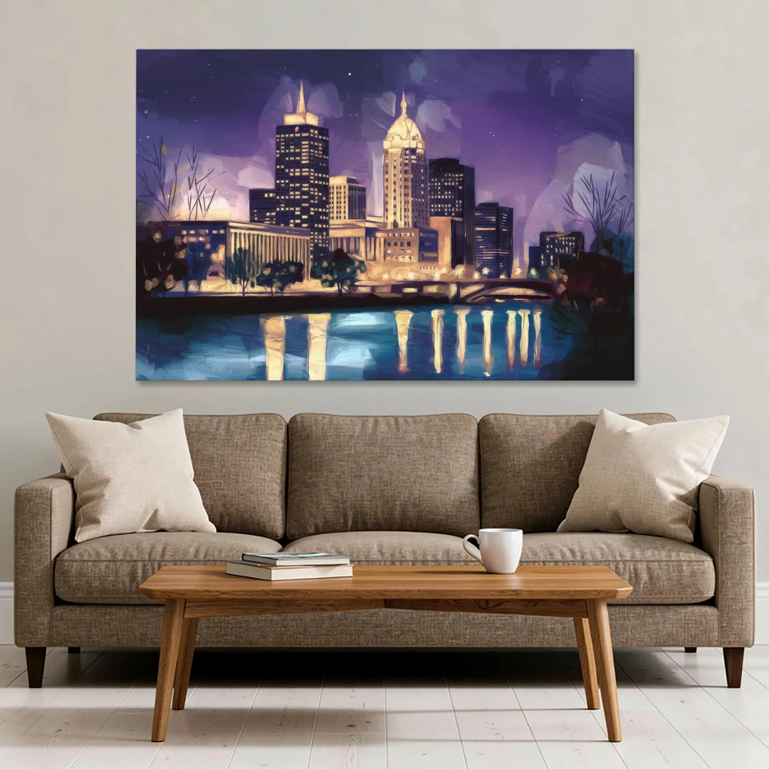 Indianapolis Nighttime Skyline - Canvas Wall Art - Sofa - 60x40