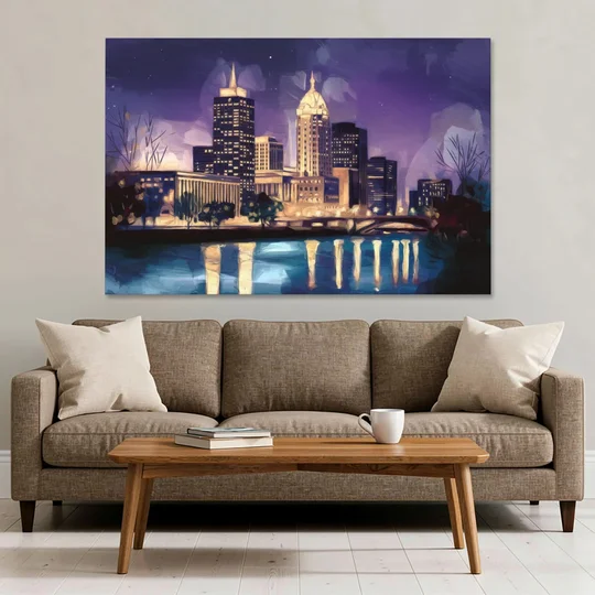 Indianapolis Nighttime Skyline - Canvas Wall Art - Sofa - 60x40