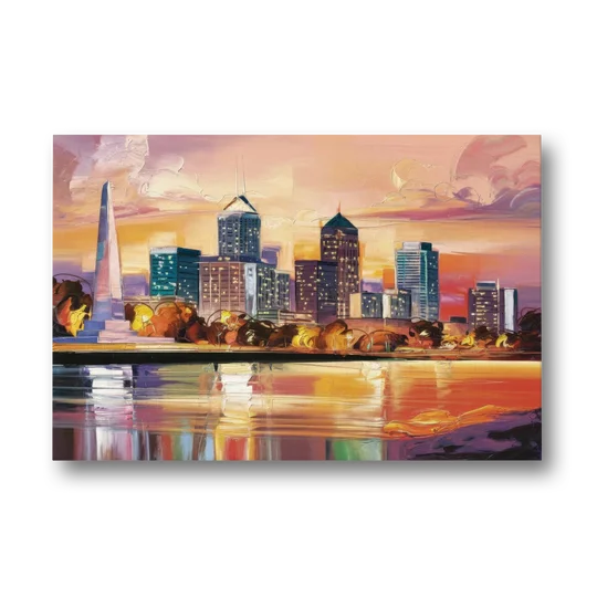 Indianapolis Skyline At Sunset - Canvas Wall Art - Front
