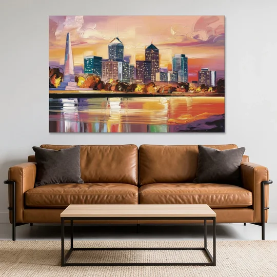 Indianapolis Skyline At Sunset - Canvas Wall Art - Sofa - 60x40