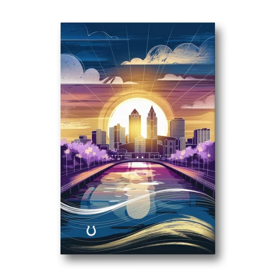 Indianapolis Skyline with Colts Theme - Canvas Wall Art - Front
