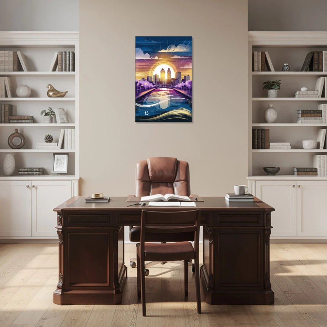 Indianapolis Skyline with Colts Theme - Canvas Wall Art - Office - 24x36