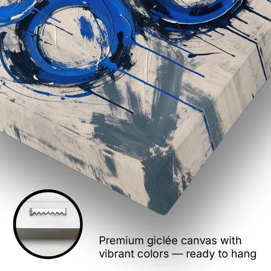 Indigo Wall Art with Five Dripping Rings - Canvas Wall Art - Gallery Wrap Corner