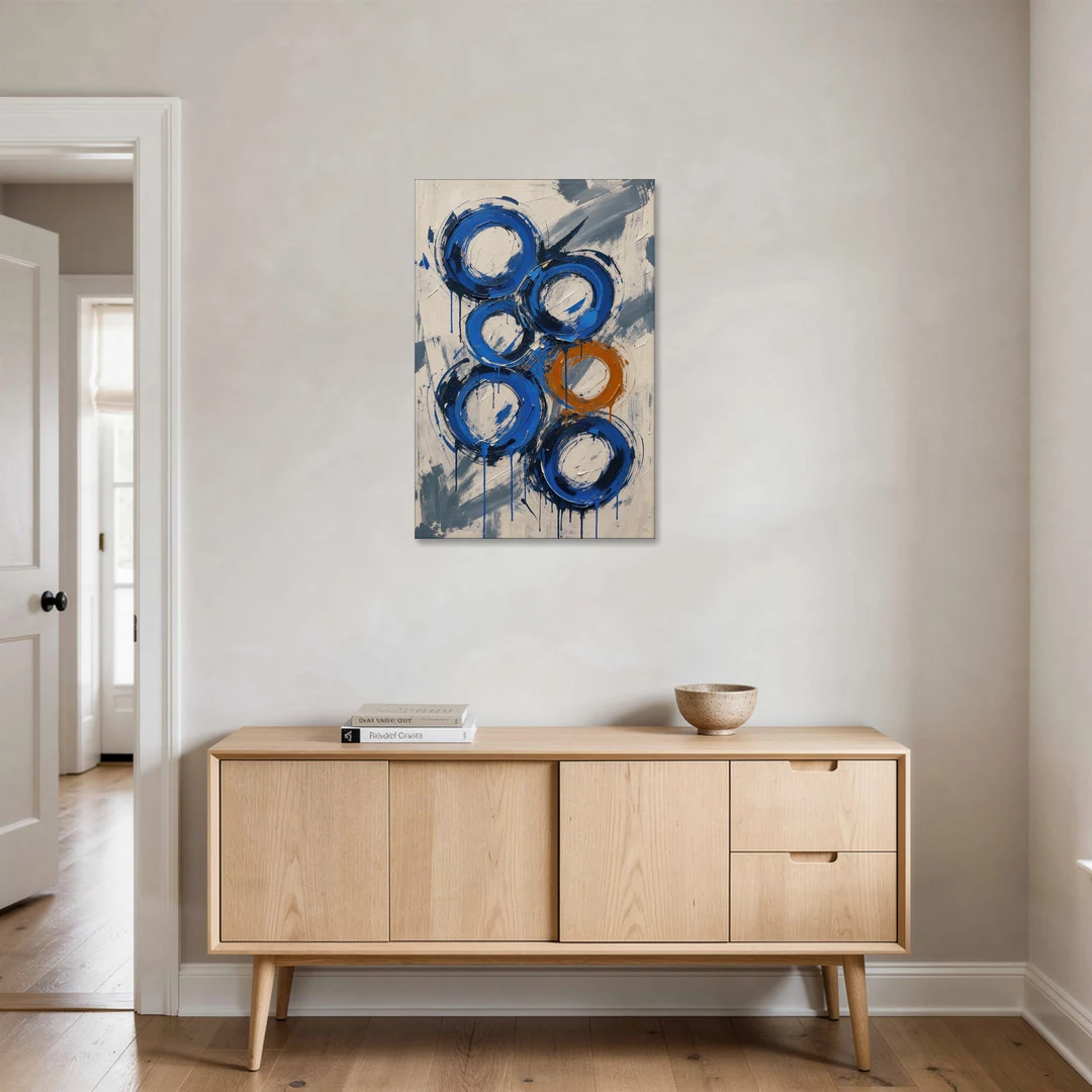 Indigo Wall Art with Five Dripping Rings - Canvas Wall Art - Coffee Table - 24x36