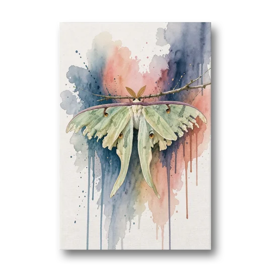 Insect Wall Art with a Luna Moth at Dusk - Canvas Wall Art - Front