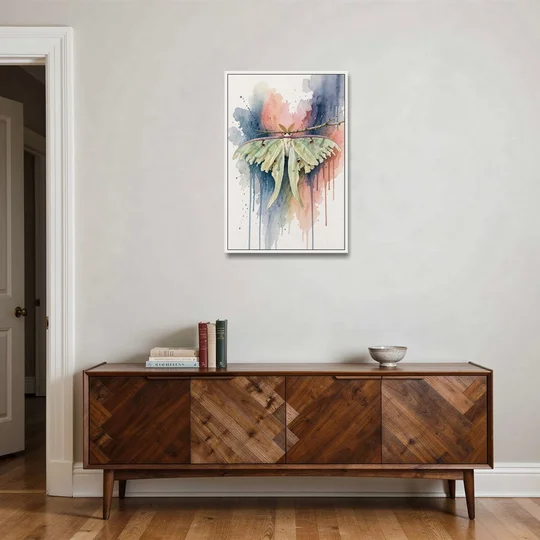 Insect Wall Art with a Luna Moth at Dusk - White Framed Canvas Wall Art - Coffee Table - 24x36