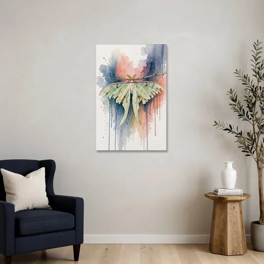 Insect Wall Art with a Luna Moth at Dusk - Canvas Wall Art - Sofa - 24x36