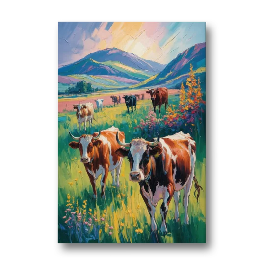 Inspirational Cow and Mountain - Canvas Wall Art - Front