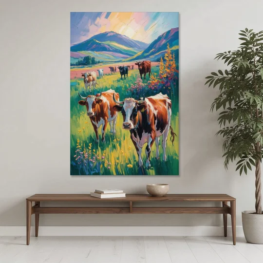Inspirational Cow and Mountain - Canvas Wall Art - Coffee Table - 40x60