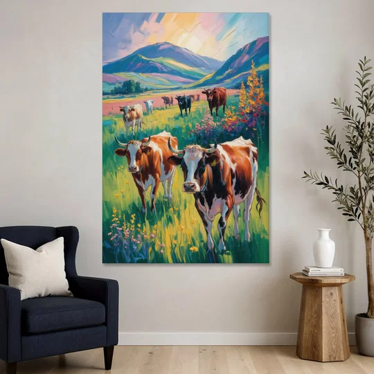 Inspirational Cow and Mountain - Canvas Wall Art - Sofa - 40x60