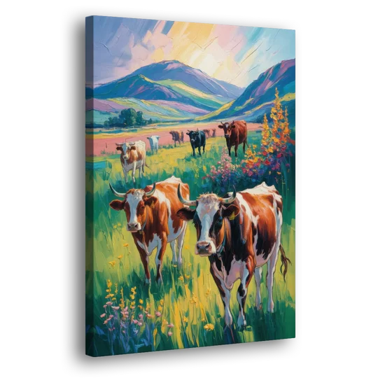 Inspirational Cow and Mountain - Canvas Wall Art - Side