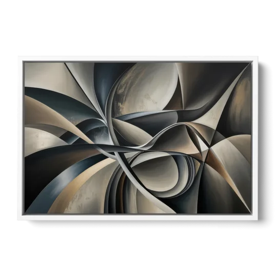 Intertwined Elegance Black and Grey Abstract - White Framed Canvas Wall Art - Front