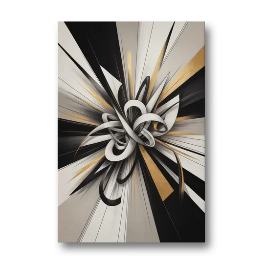 Intertwined Elegance Black White and Gold Abstract - Canvas Wall Art - Front