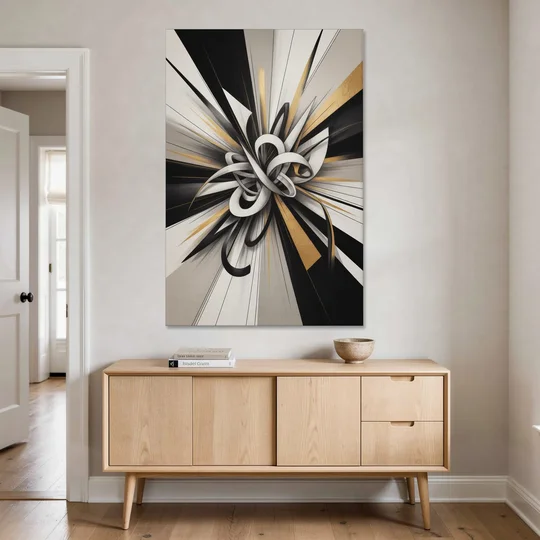 Intertwined Elegance Black White and Gold Abstract - Canvas Wall Art - Coffee Table - 40x60