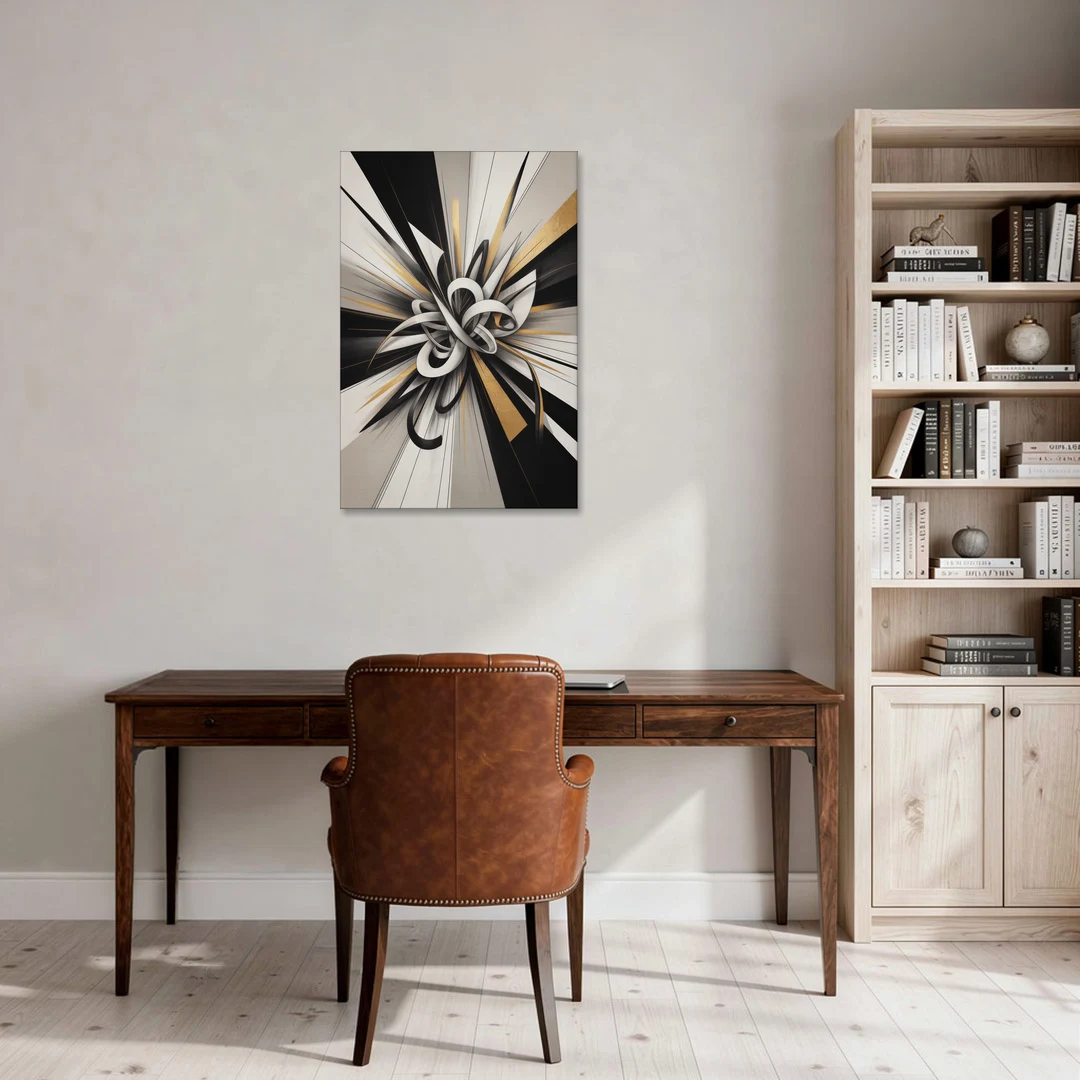 Intertwined Elegance Black White and Gold Abstract - Canvas Wall Art - Office - 24x36