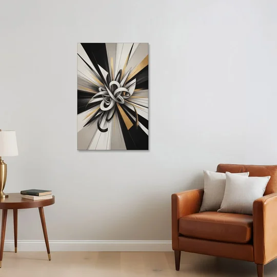 Intertwined Elegance Black White and Gold Abstract - Canvas Wall Art - Sofa - 24x36