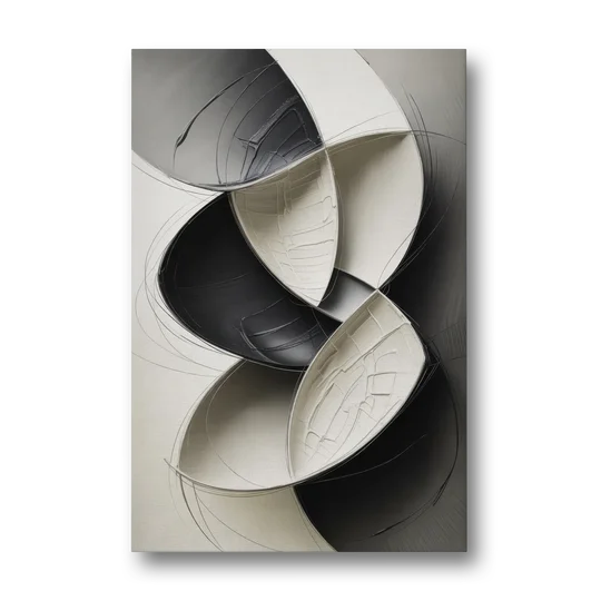 Intertwined Geometric Sophistication Black and White Abstract - Canvas Wall Art - Front