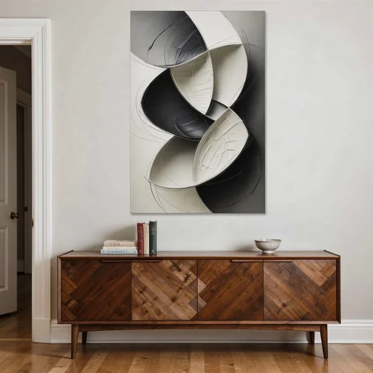 Intertwined Geometric Sophistication Black and White Abstract - Canvas Wall Art - Coffee Table - 40x60