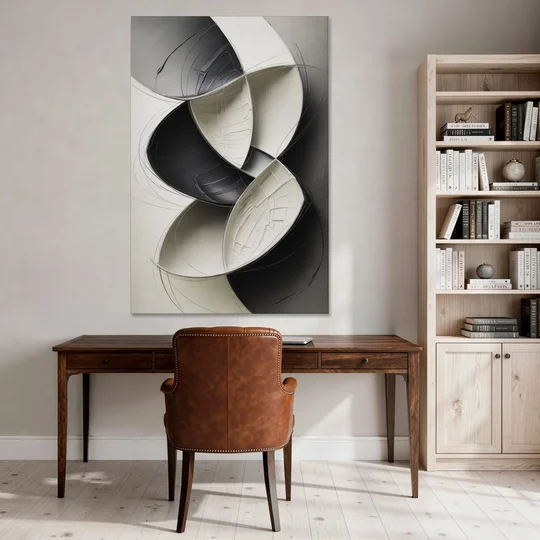 Intertwined Geometric Sophistication Black and White Abstract - Canvas Wall Art - Office - 40x60