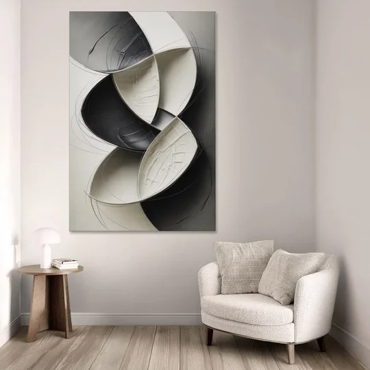 Intertwined Geometric Sophistication Black and White Abstract - Canvas Wall Art - Sofa - 40x60