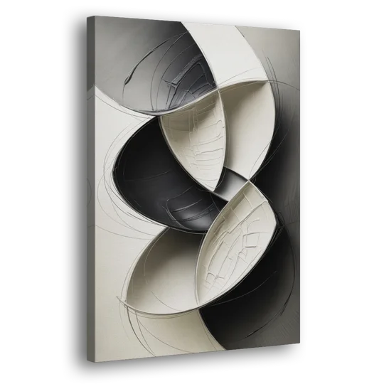 Intertwined Geometric Sophistication Black and White Abstract - Canvas Wall Art - Side