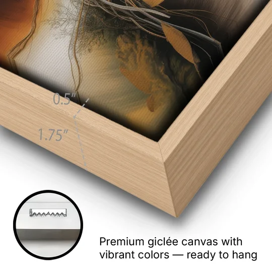 Intertwined Organic Harmony Brown Abstract - Oak Framed Canvas Wall Art - Gallery Wrap Corner