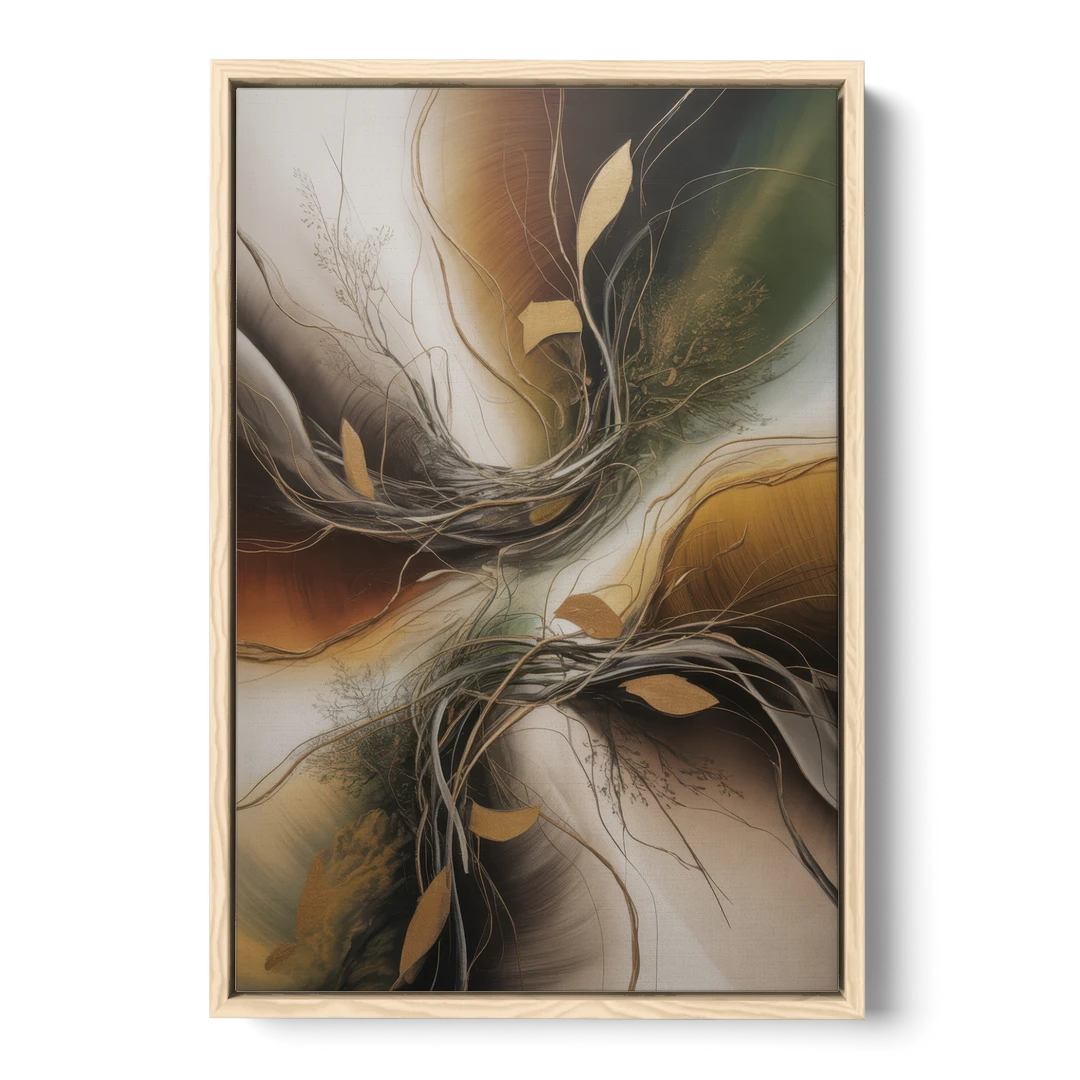 Intertwined Organic Harmony Brown Abstract - Oak Framed Canvas Wall Art - Front