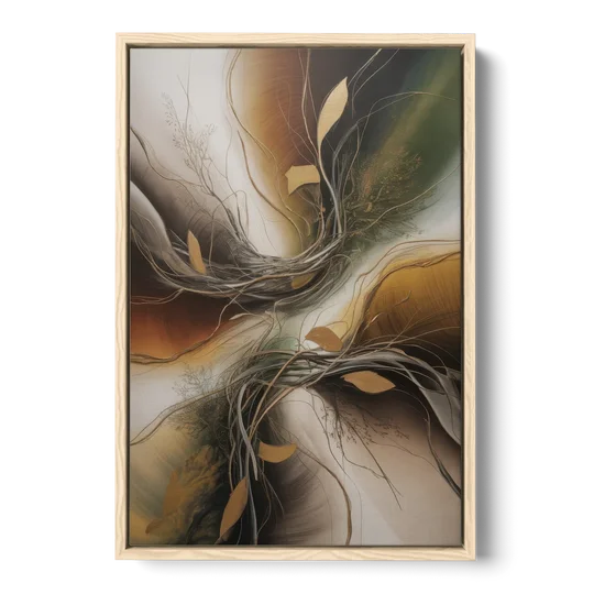 Intertwined Organic Harmony Brown Abstract - Oak Framed Canvas Wall Art - Front