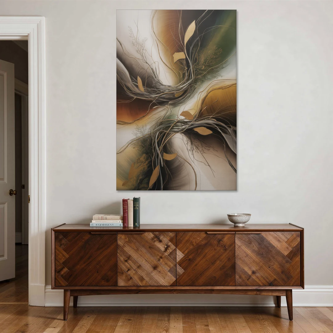 Intertwined Organic Harmony Brown Abstract - Canvas Wall Art - Coffee Table - 40x60