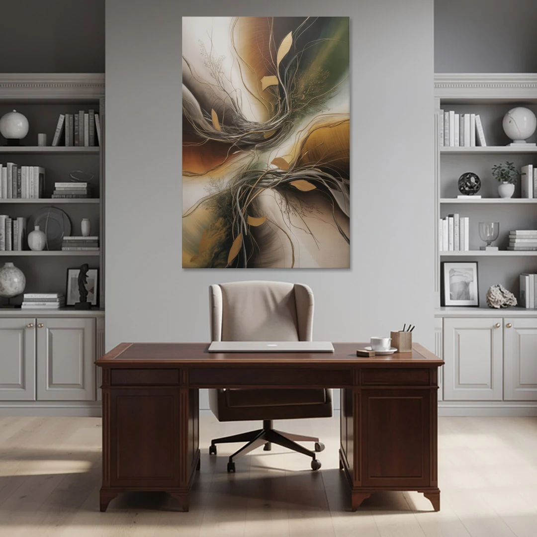 Intertwined Organic Harmony Brown Abstract - Canvas Wall Art - Office - 40x60