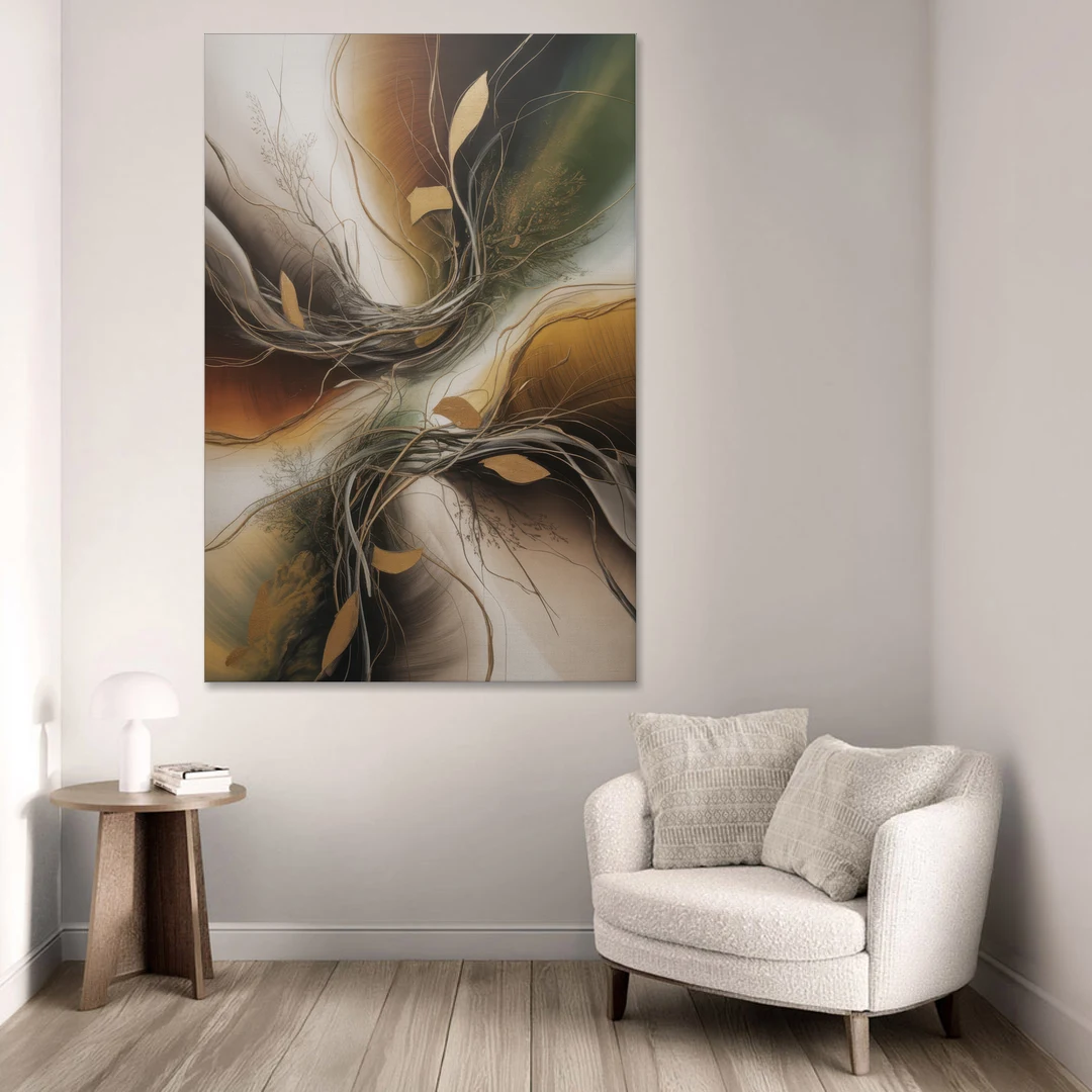 Intertwined Organic Harmony Brown Abstract - Canvas Wall Art - Sofa - 40x60